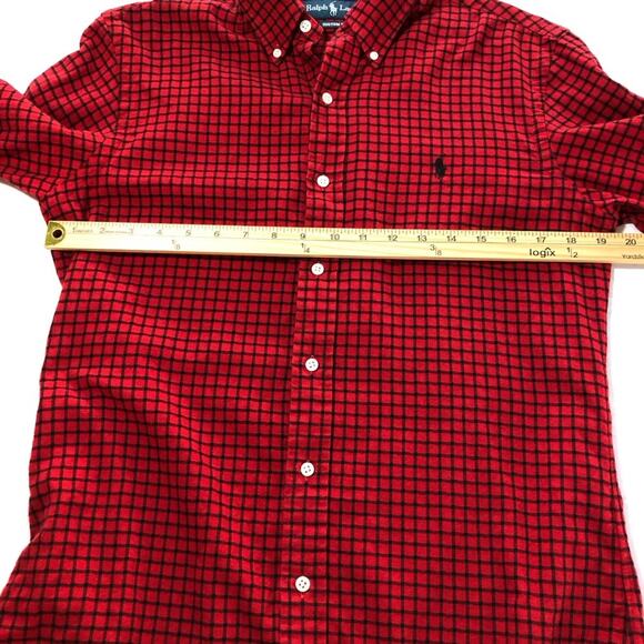 Ralph Lauren custom fit red black plaid cotton flannel mens S black pony classic - Picture 6 of 10
